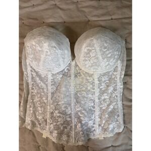VTG Carnival Bustier 38 D White Lace Longline Bridal Strapless Bra Garter Corset